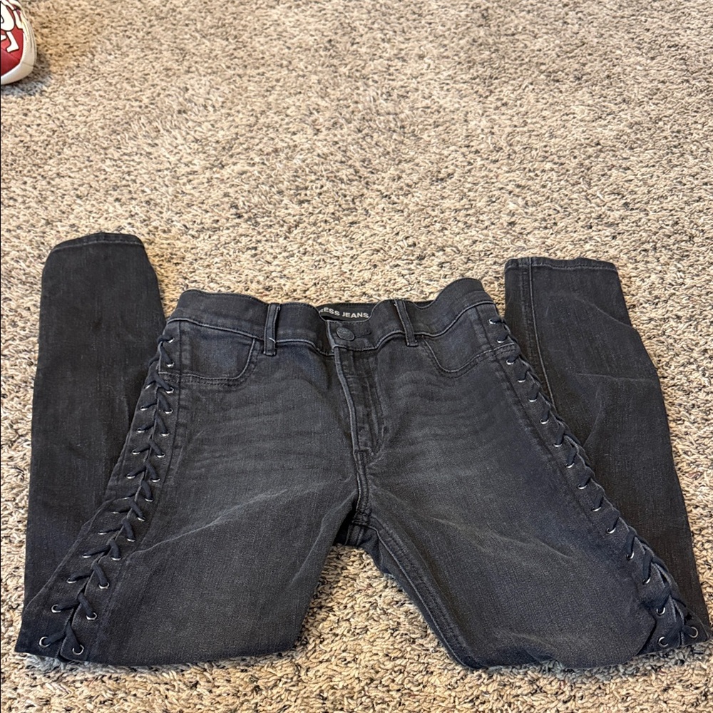 Express Black Lace-Up Skinny Jeans